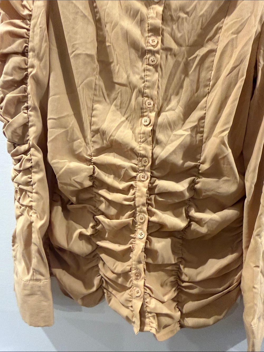 Mustard Ruched Button-Down Shirt - Picture 4 of 8